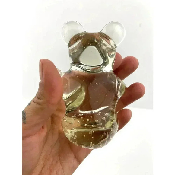 VTG Clear Crystal Glass Bear Controlled Bubbles Paperweight 8.4 Oz - Picture 10 of 13